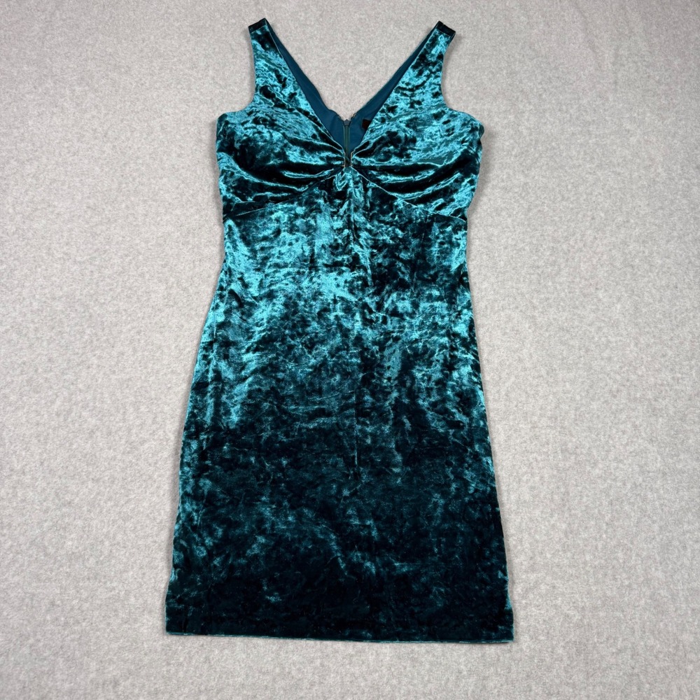 Guess Teal Crushed Velvet V-Neck Cocktail Homecoming Mini Dress Size 10 Autumn - Picture 2 of 9
